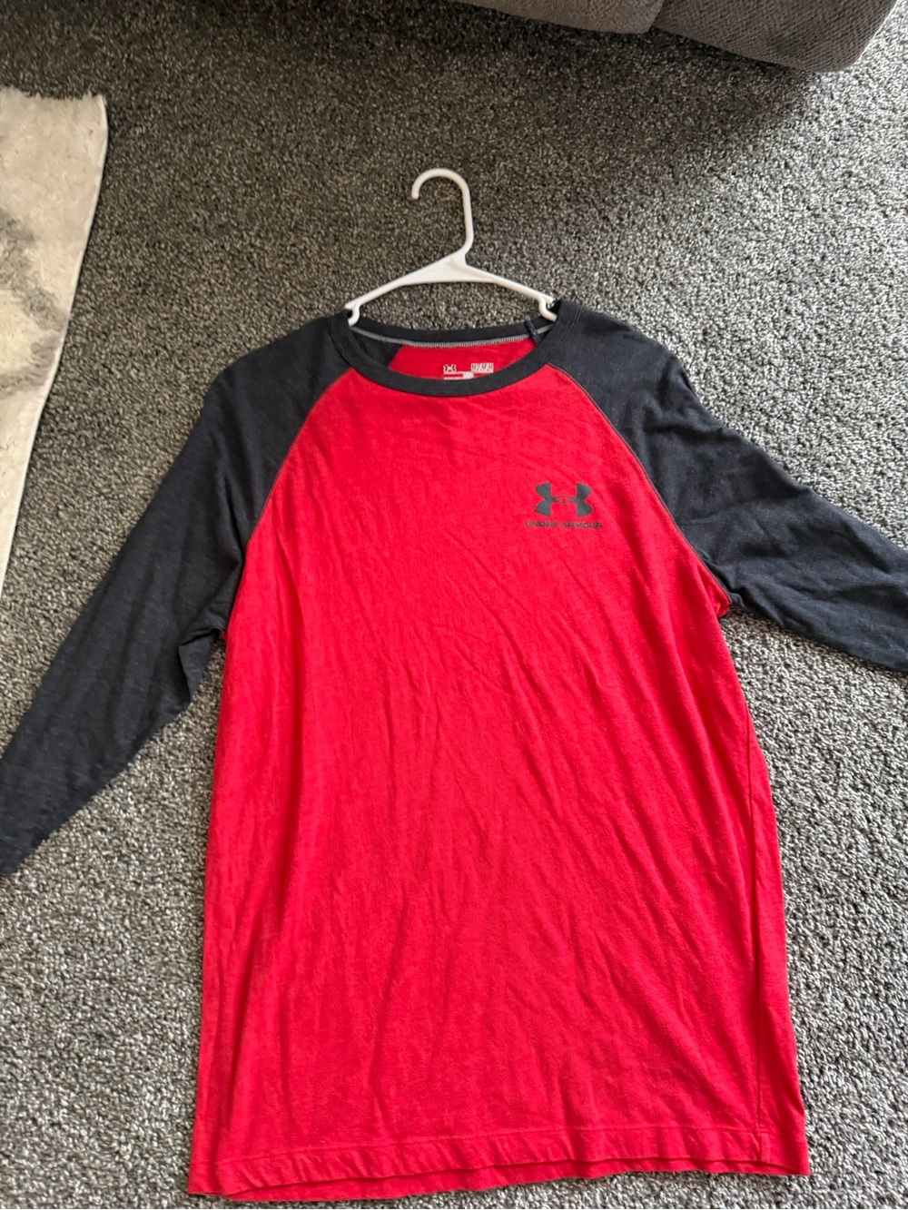 Under Armour Red Body with Black Raglan Sleeves Long Sleeve Tee